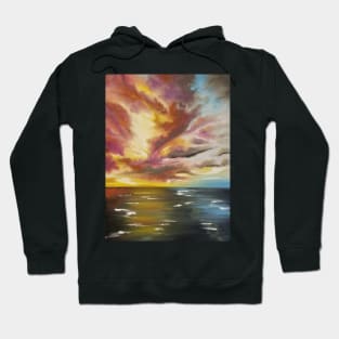 Sky Fire, Fire in the Sky, Skyscape, Seascape, Sunrise, Sunset painting, Sunset Artwork, Sunset Decor, Coastal Decor, Beach Decor Hoodie